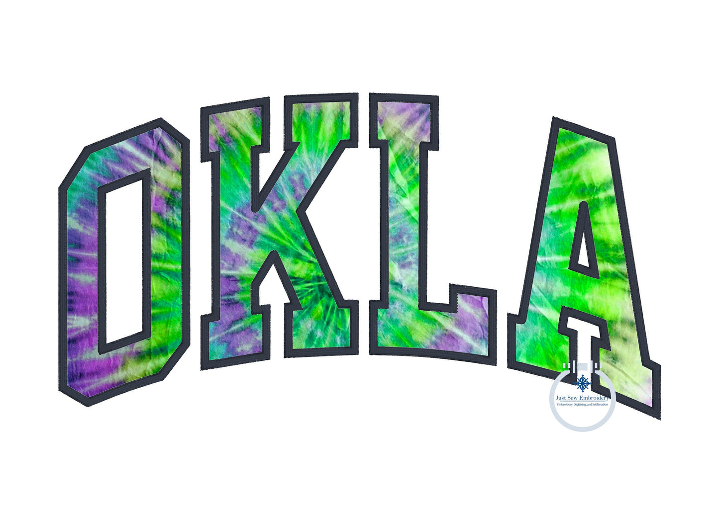 OKLA Arched Satin Applique Embroidery Design Four Sizes 5x7, 8x8, 6x10, 8x12 Hoop Oklahoma OK