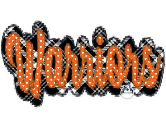 Warriors Applique Embroidery Two Layer Zigzag Script Design Machine Embroidery Three Sizes 6x10, 8x8, 8x12 Hoop