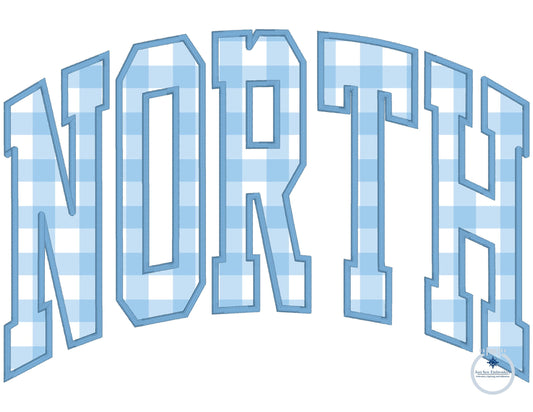 NORTH Arched Satin Applique Embroidery Design Four Sizes 5x7, 8x8, 6x10, 8x12 Hoop