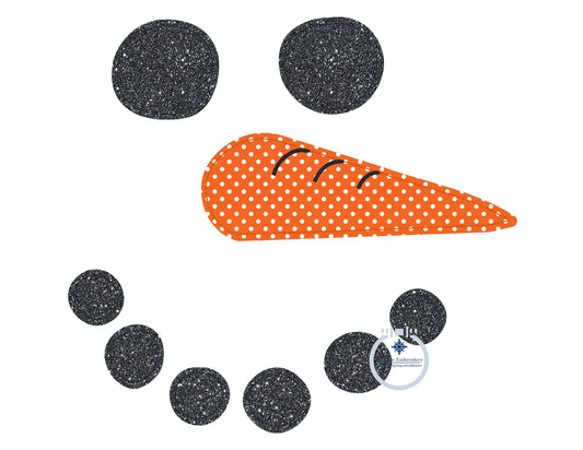 Snowman Face Applique Embroidery Design Four Sizes with 3 Edge Stitches Raggy (Bean), ZigZag, and Satin 5x7, 6x10, 8x8, 8x12 Hoop