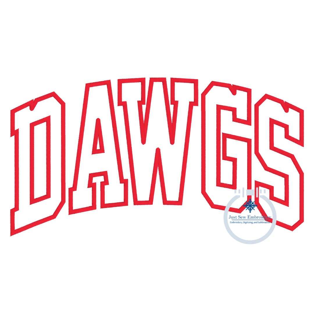 Applique Embroidery DAWGS Arched Satin Stitch Design Machine Embroidery Four Sizes 5x7, 8x8, 6x10, 8x12 Hoop