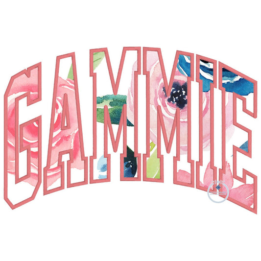 Gammie Arched Satin Applique Embroidery Design Four Sizes 5x7, 8x8, 6x10, 8x12 Hoop