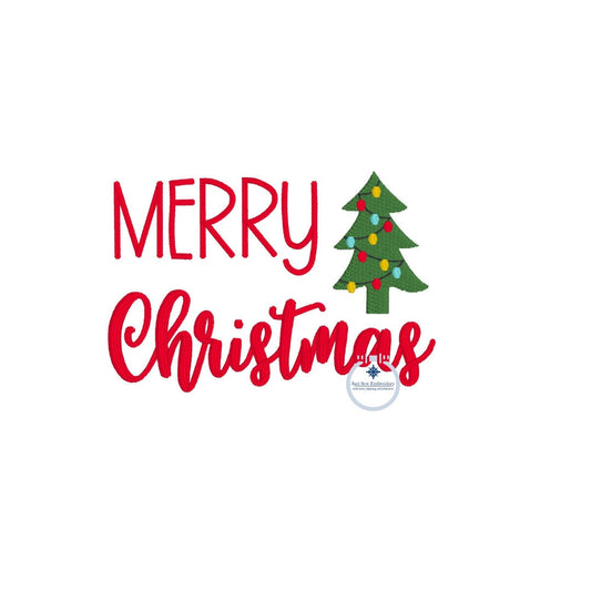 Merry Christmas Tree Machine Embroidery Design Satin Stitch 4x4 Hoop