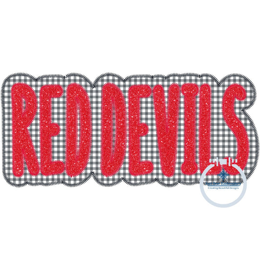 Red Devils Applique Embroidery Two Layer Zigzag Machine Design Three Sizes 8x8, 6x10, 8x12 Hoop