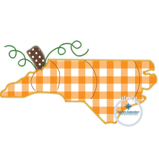 NC Pumpkin Zigzag Applique Machine Embroidery Design Four Sizes 5x7, 8x8, 6x10, 8x12 Hoop NC