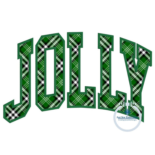 Jolly Arched Christmas Applique Embroidery Design with Satin Edge Stitch Four Sizes 5x7, 8x8, 6x10, 8x12 Hoop