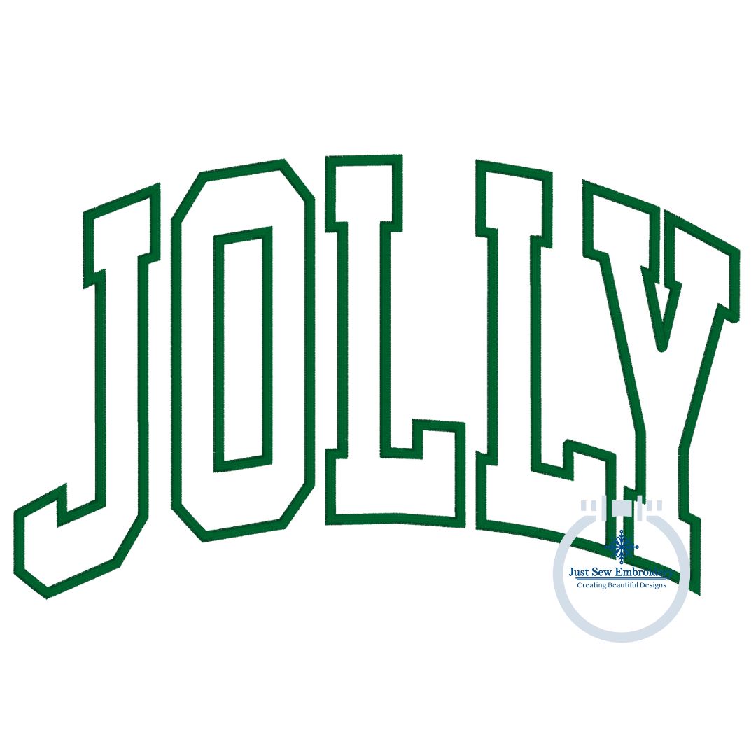 Jolly Arched Christmas Applique Embroidery Design with Satin Edge Stitch Four Sizes 5x7, 8x8, 6x10, 8x12 Hoop