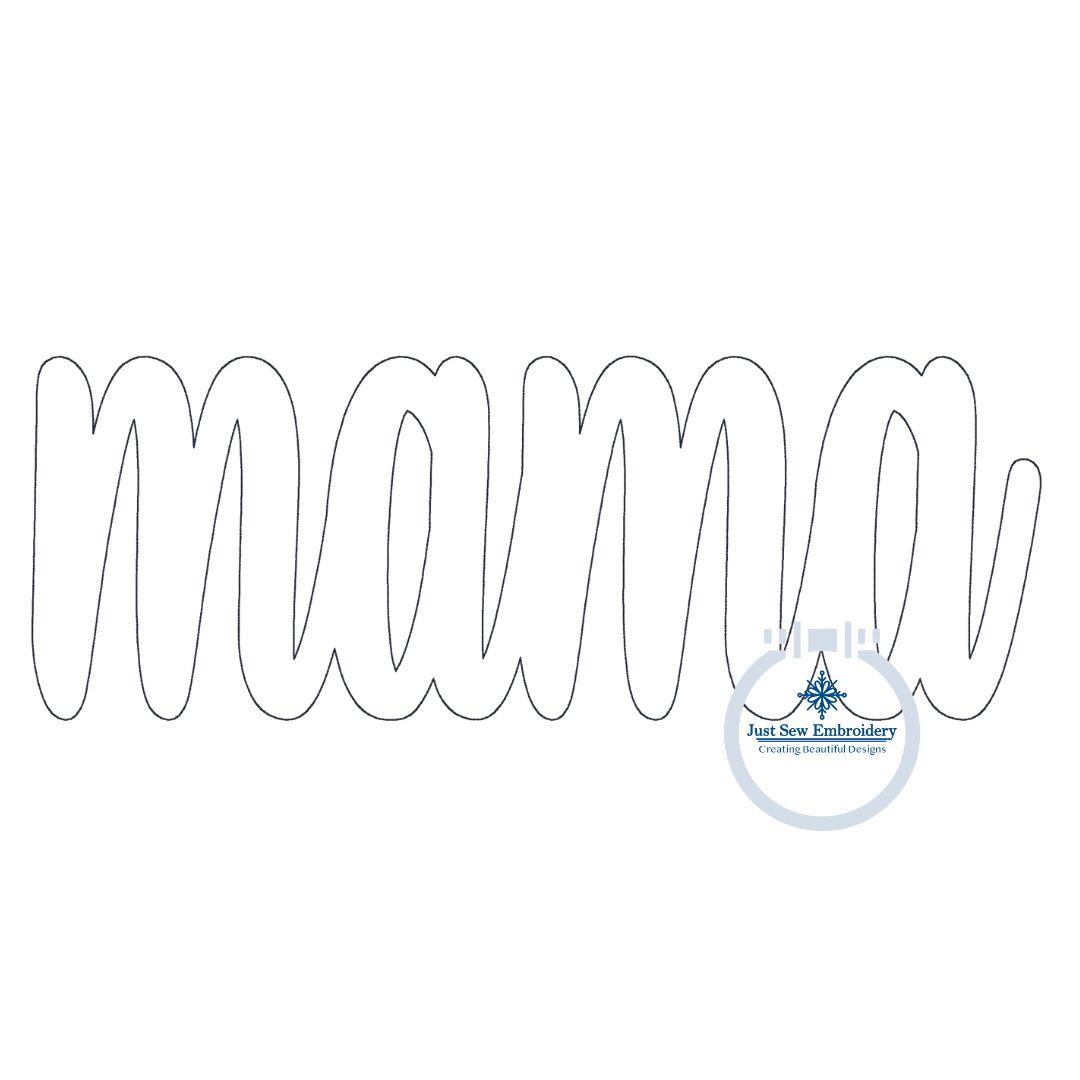 Mama Script Applique Embroidery Design Bean Raggy Edge Stitch Four Sizes 5x7, 6x10, 8x8, 8x12 Hoop