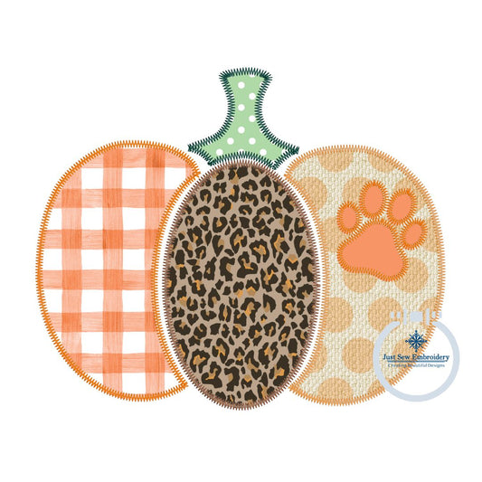 Paw Print Pumpkin Zigzag Applique Machine Embroidery Design Four Sizes 5x7, 6x10, 8x8, 8x12 Hoop Fall