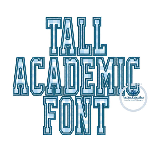 Tall Academic Satin Bean Applique Embroidery Font Six Sizes 3, 4, 5, 6, 7, and 8 Inch, plus Native BX