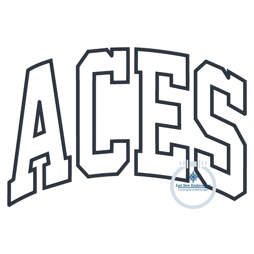 Aces Arched Applique Embroidery Satin Edge Machine Design Six Sizes 5x7, 8x8, 9x9, 6x10, 7x12, & 8x12 Hoop