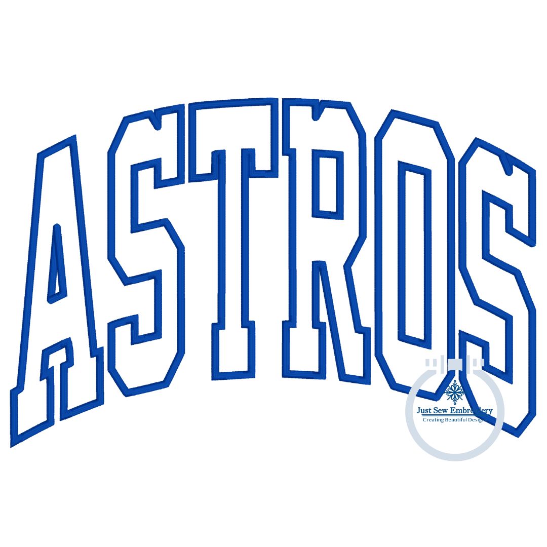 ASTROS Arched Satin Applique Embroidery Machine Design Five Sizes 5x7, 8x8, 6x10, 7x12, and 8x12 Hoop