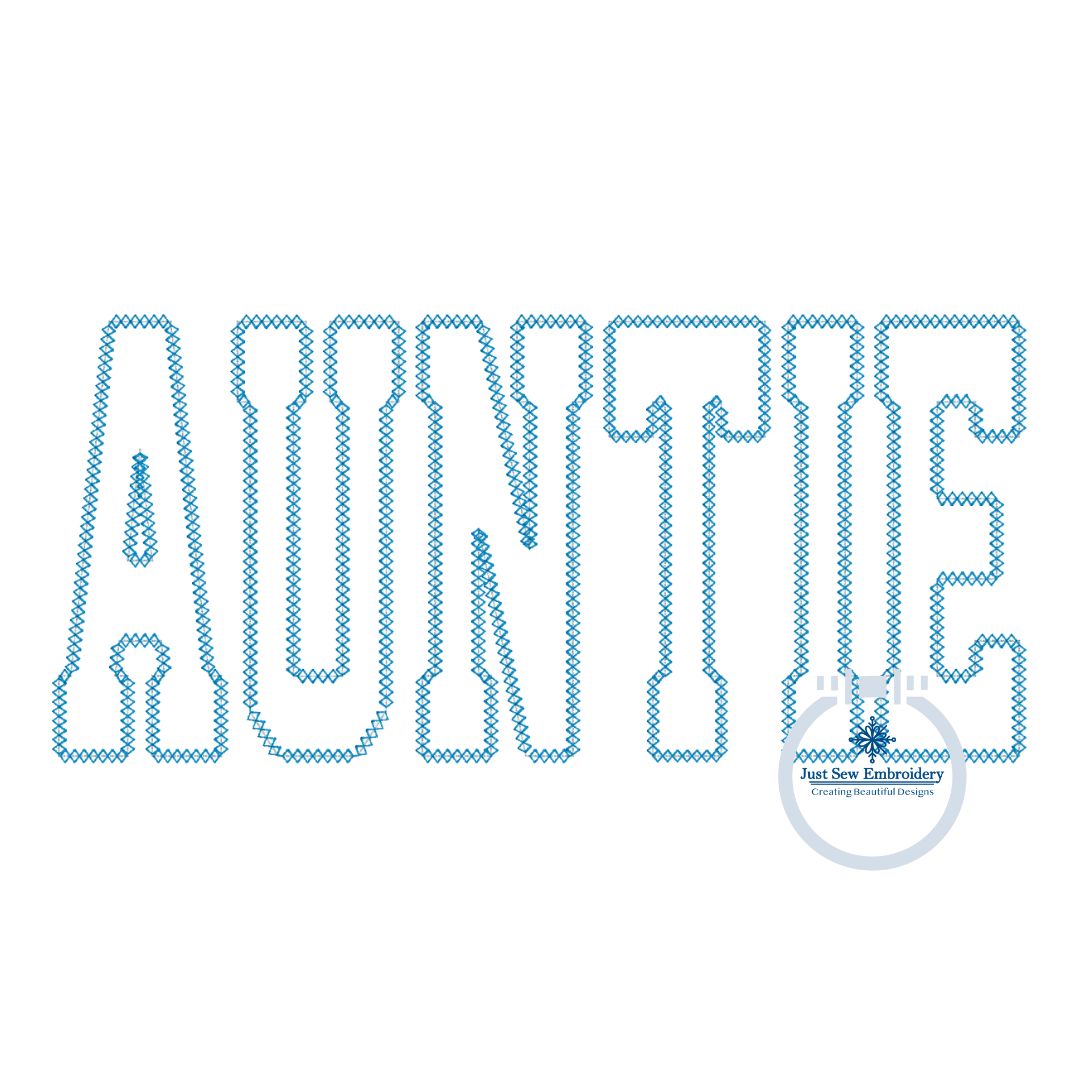 AUNTIE Applique Embroidery Design Aunt Mother's Day Gift Diamond Stitch Six Sizes 5x7, 5x12, 8x8, 9x9, 6x10, and 7x12 Hoop