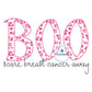 BOO Breast Cancer Applique Machine Embroidery Design Zigzag Edge Stitch Chain Stitch Text Five Sizes 5x7, 8x8, 6x10, 7x12, and 8x12 Hoop