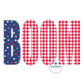 BOOM Applique EmbroideryMachine Embroidery Raggy Stitch USA July 4th Independence Day Five Sizes 5x7, 8x8, 9x9, 6x10, and 7x12 Hoop