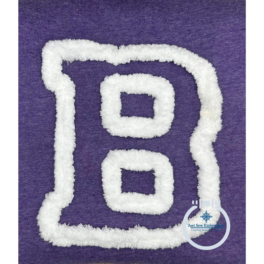 B Varsity Chenille Yarn Applique Varsity Font Zigzag Machine Embroidery Design Five Sizes 4x4, 5x5, 6x6, 7x7, and 8x8 Inch