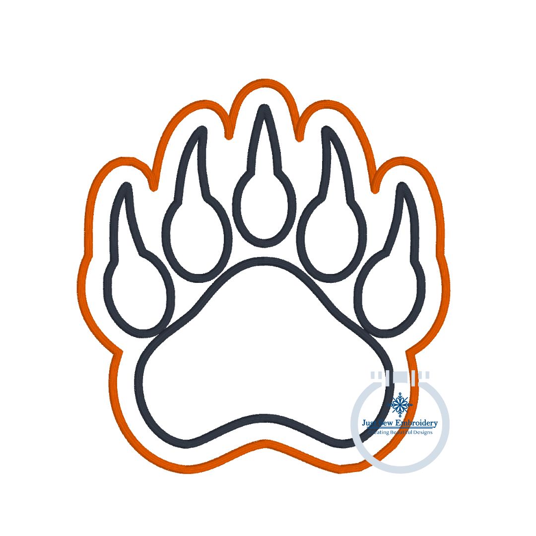 Bear Paw Print Double Satin Applique Embroidery Design Two Layer Satin Edge Stitch 7 Sizes 4x4, 5x5, 6x6, 7x7, 8x8, 9x9, and 10x10