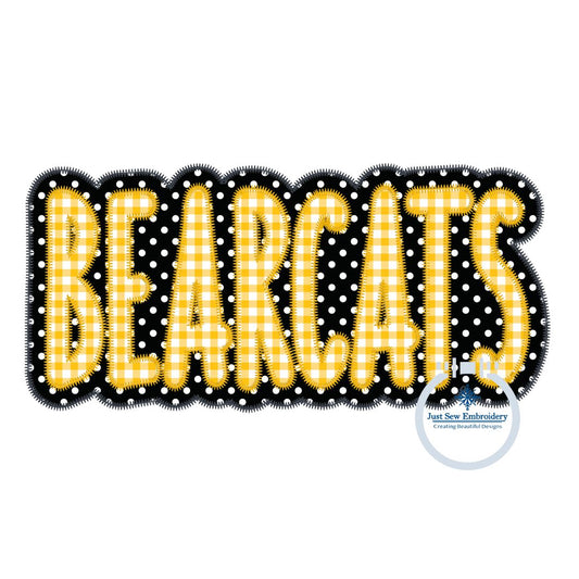 BEARCATS Double Zigzag Applique Embroidery Machine Design Skinny Font Five Sizes 5x7, 8x8, 9x9, 6x10, and 7x12 Hoop