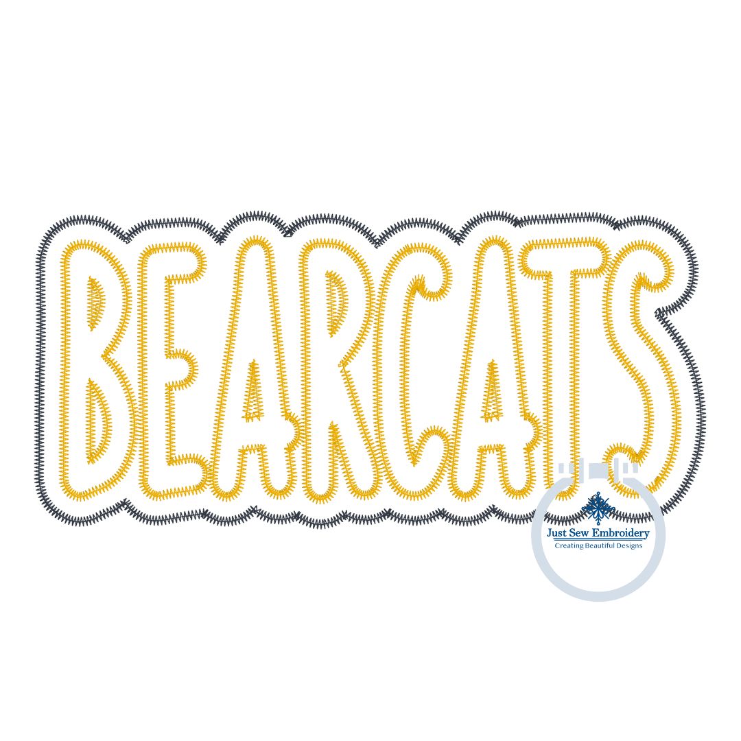 BEARCATS Double Zigzag Applique Embroidery Machine Design Skinny Font Five Sizes 5x7, 8x8, 9x9, 6x10, and 7x12 Hoop