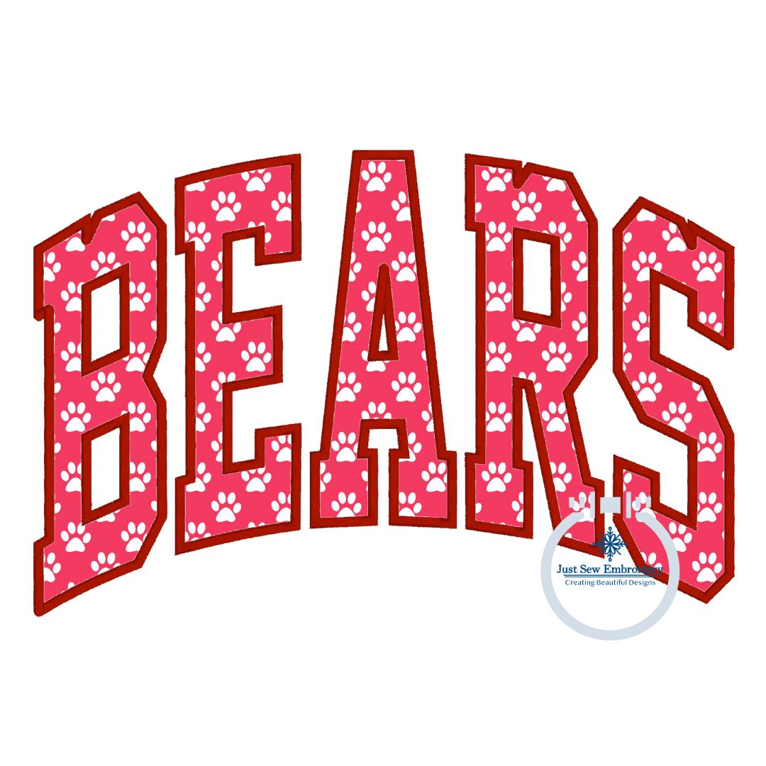 Threaded Bear Design BEARS Arched Applique Embroidery Design Satin Edge Six Sizes 5x7, 8x8,