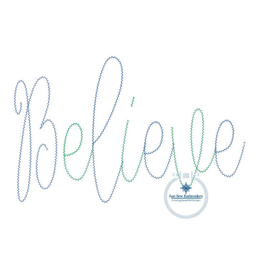 Believe Chenille Yarn Applique Embroidery Machine Design Script Six Sizes 5x7, 8x8, 9x9, 6x10, 7x12 and 8x12 Hoop