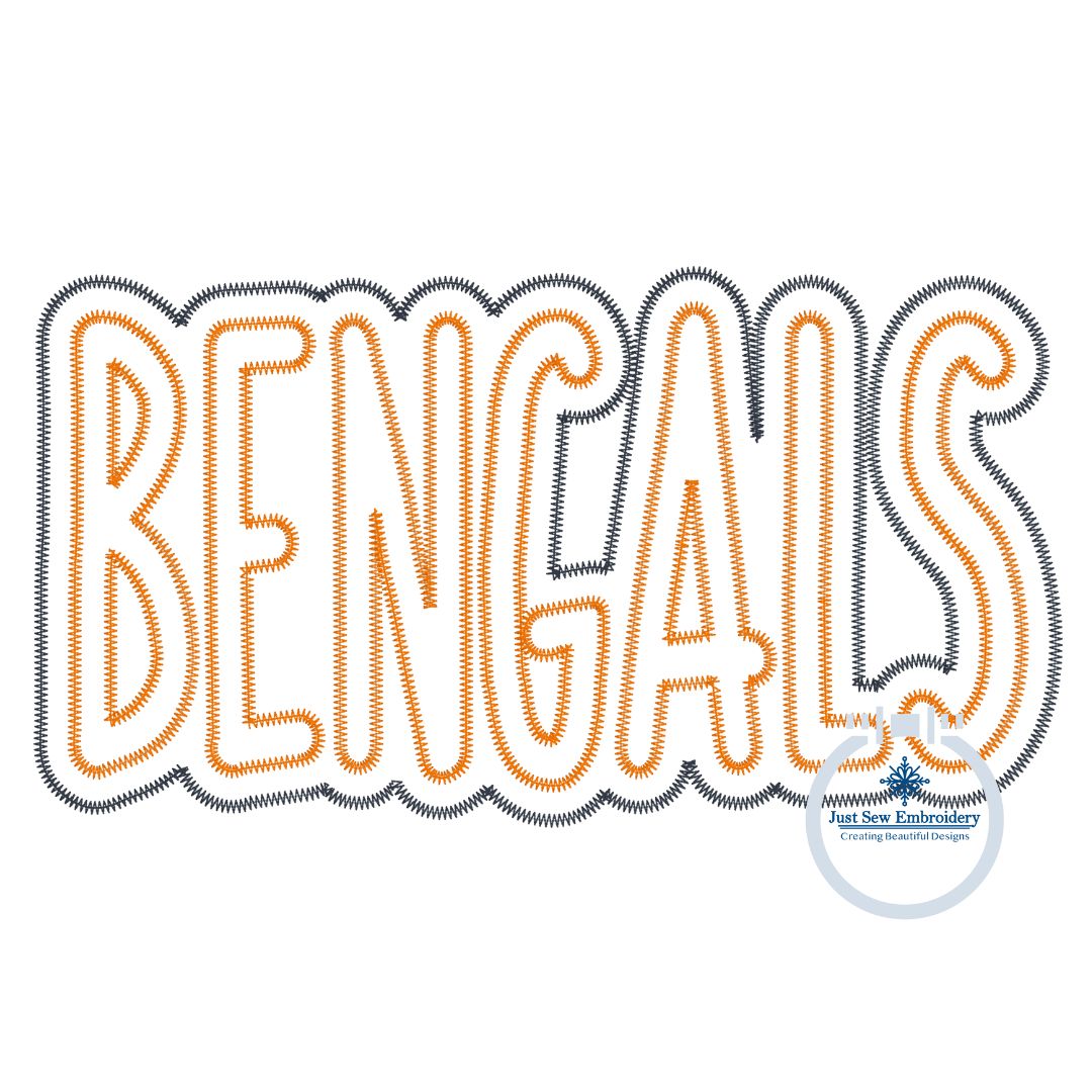 Bengals Double Zigzag Applique Embroidery Tall Skinny Four Sizes 5x7, 8x8, 6x10, and 7x12 Hoop