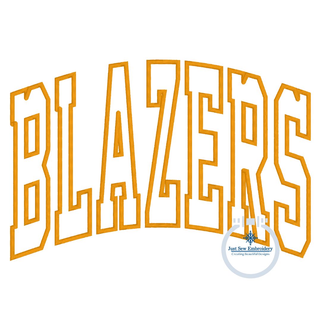 BLAZERS Arched Satin Applique Embroidery Design Machine Embroidery Six Sizes 5x7, 8x8, 9x9, 6x10, 7x12 and 8x12 Hoop