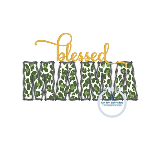 Blessed MAMA Applique Embroidery Design Satin stitch and zigzag Mother's Day Thanksgiving Six Sizes 4x4, 5x7, 8x8, 5x12, 6x10, and 8x12 Hoop