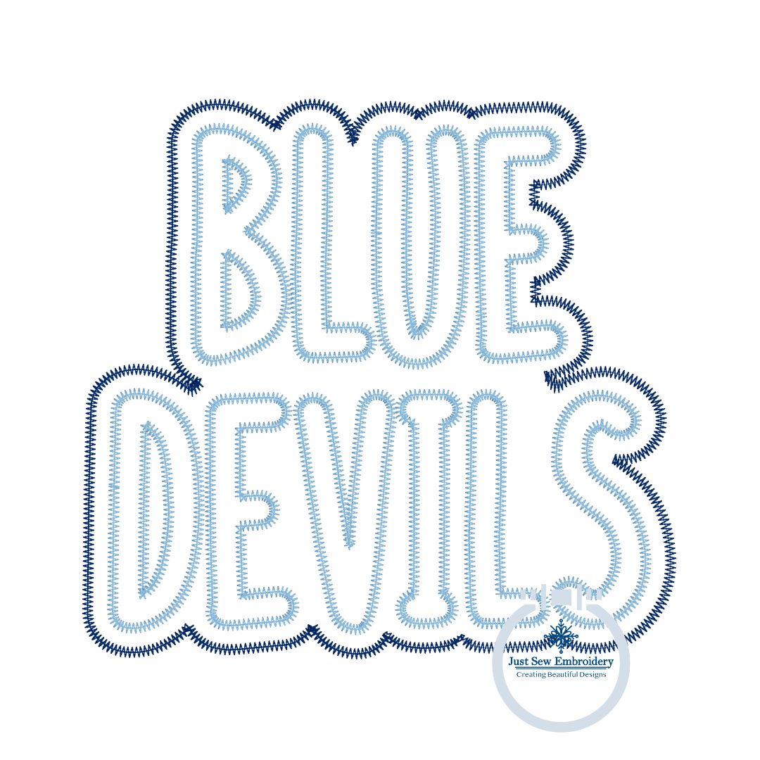 Blue Devils Applique Embroidery Two Layer Design Machine Embroidery Two Color ZigZag Edge Five sizes 5x7, 8x8, 6x10, 7x12, and 8x12 Hoop