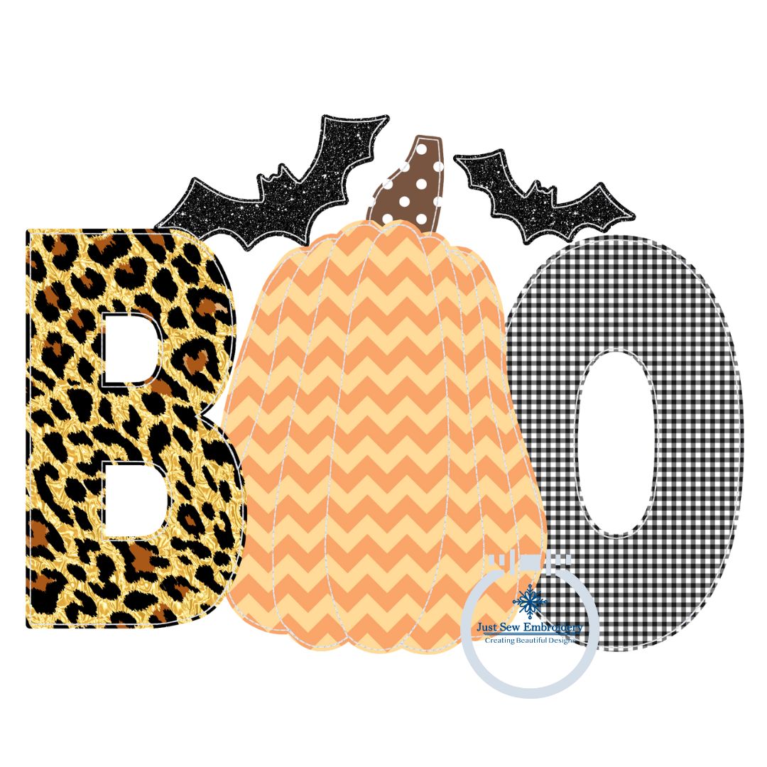 BOO Ghost ZZ Applique Embroidery Design Halloween