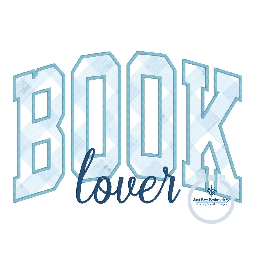 Book Lover Arched Satin Applique Embroidery Design Satin Outline Five Sizes 5x7, 8x8, 6x10, 7x12, and 8x12 Hoop