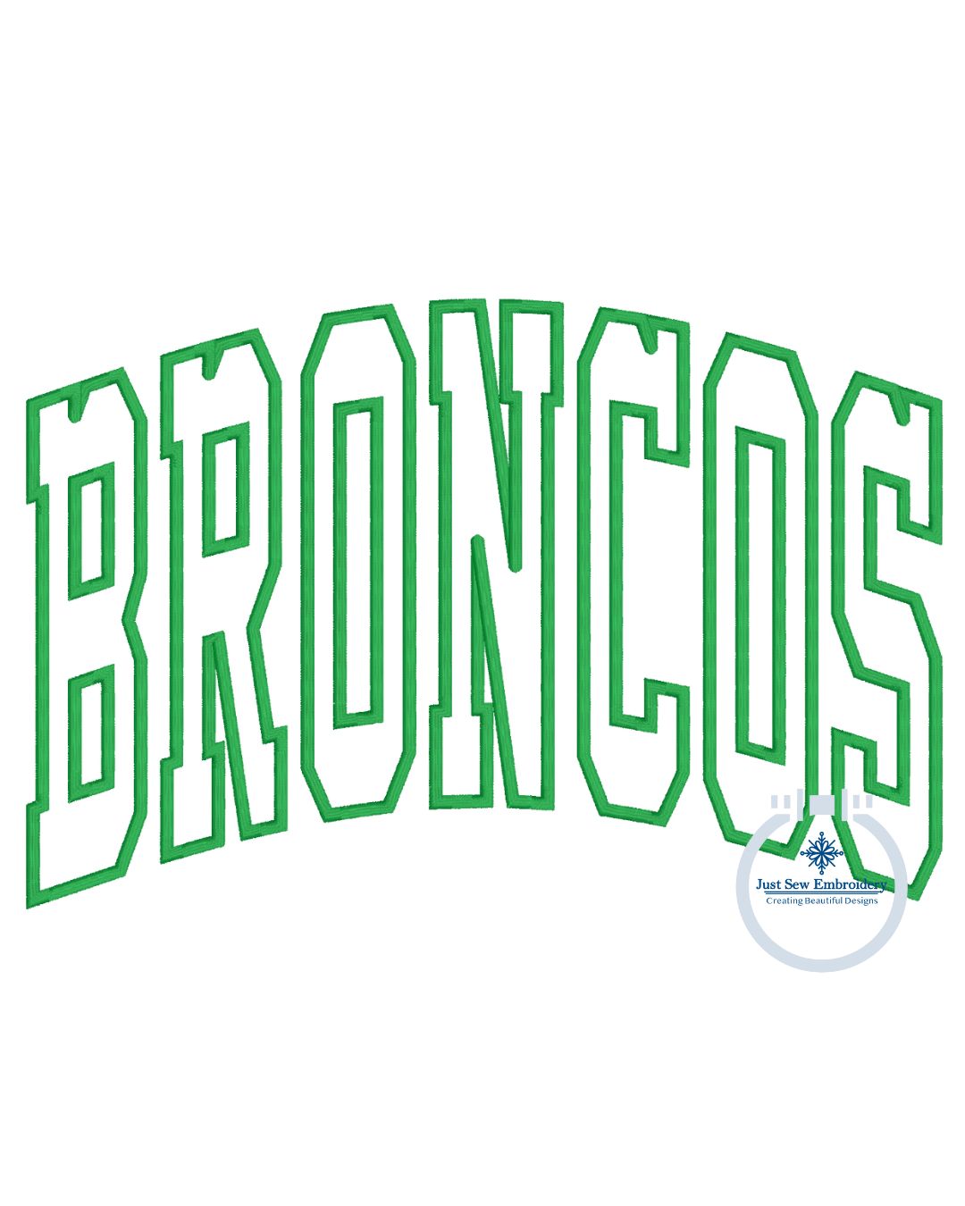 Broncos Arched Applique Embroidery Satin Stitch Five Sizes 5x7, 8x8, 6x10, 7x12, and 8x12 Hoop