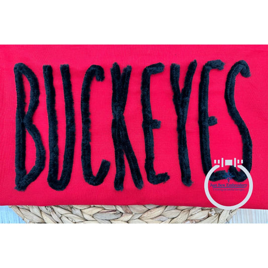 BUCKEYES Skinny Chenille Yarn Applique Embroidery Two Sizes 6x10 and 7x12 Hoop