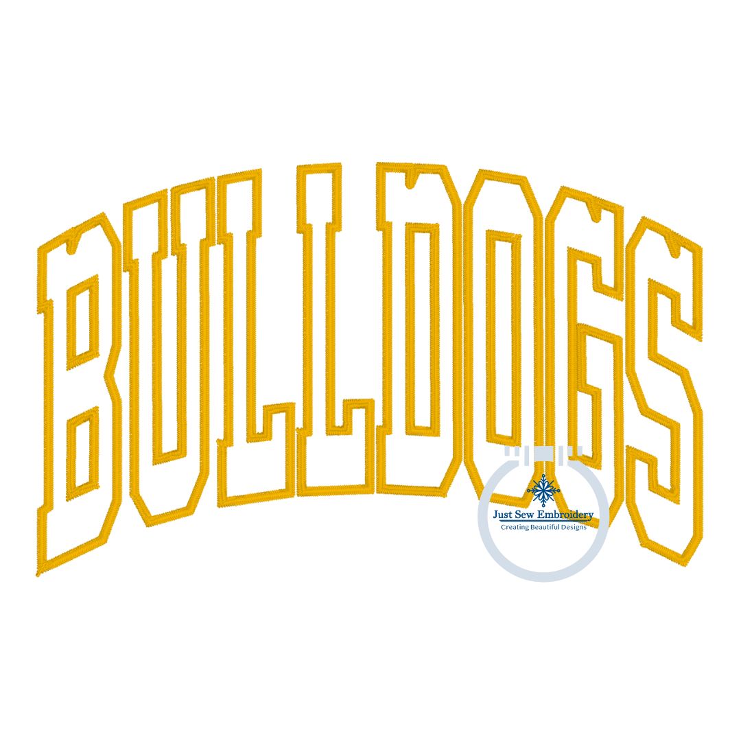 BULLDOGS Arched Applique Embroidery Design Machine Embroidery Satin Edge Two Sizes 6x10 and 8x12 Hoop