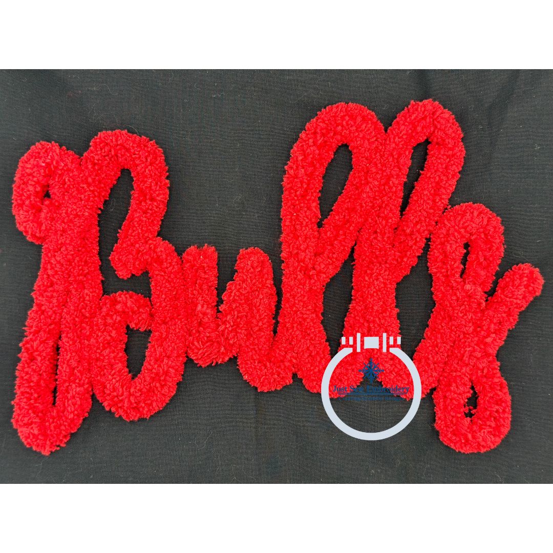 BULLS Script Chenille Yarn Applique Design Machine Embroidery Five Siz