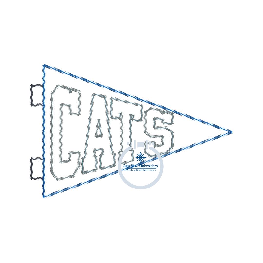 CATS Pennant Zigzag Applique Embroidery Design Five Sizes 5x7, 8x8, 6x10, 7x12, and 8x12 Hoop