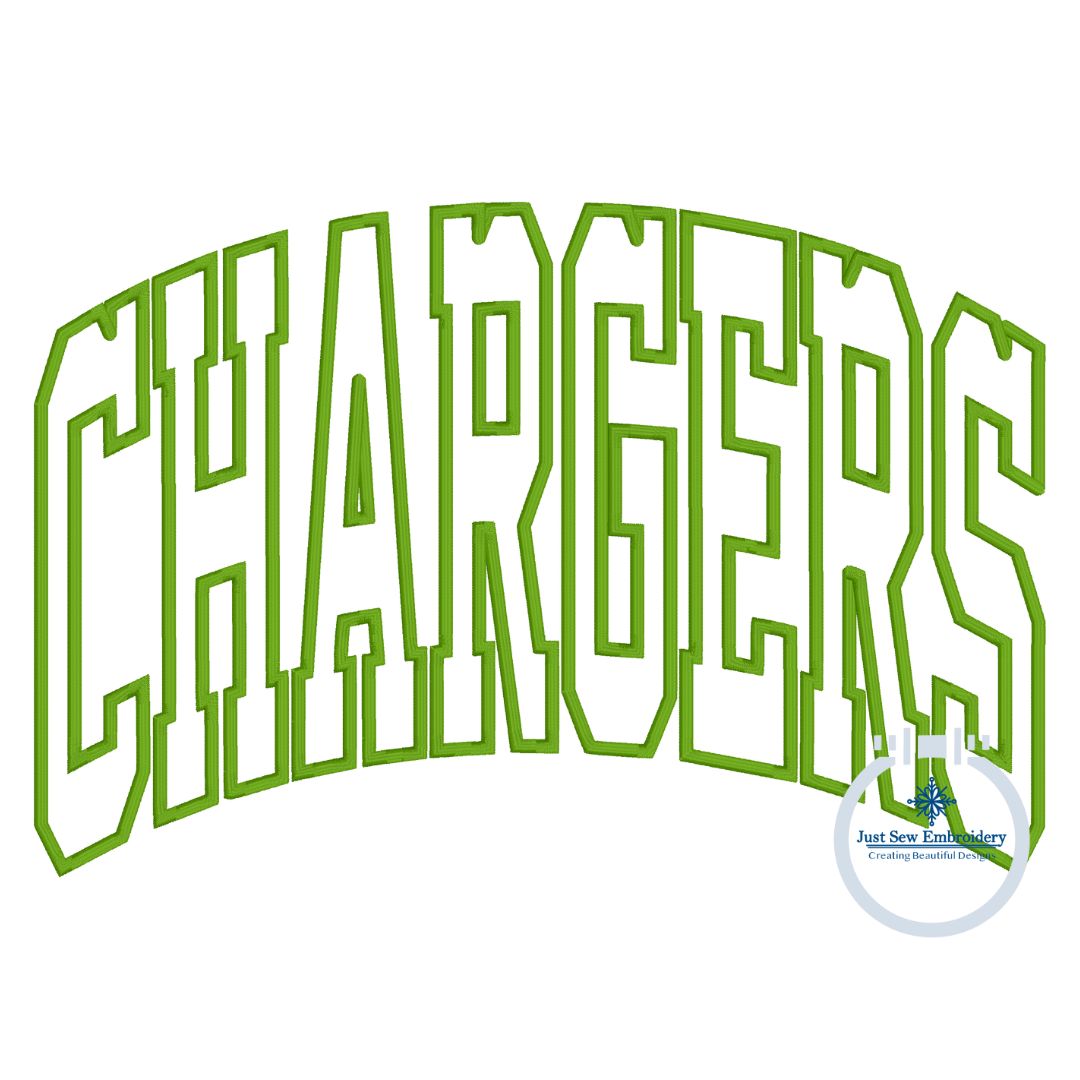 CHARGERS Arched Applique Embroidery Design Machine Embroidery Satin Edge Three Sizes 6x10, 7x12 and 8x12 Hoop