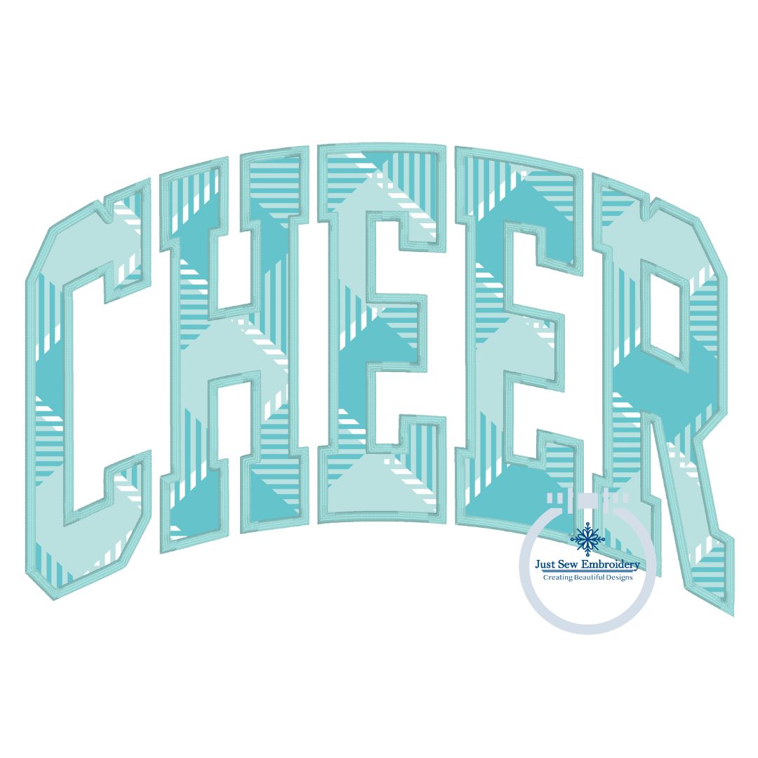 Cheer Arched Applique Embroidery Design Satin Stitch Edge Five Sizes 8x8, 9x9, 6x10, 7x12, and 8x12 Hoop