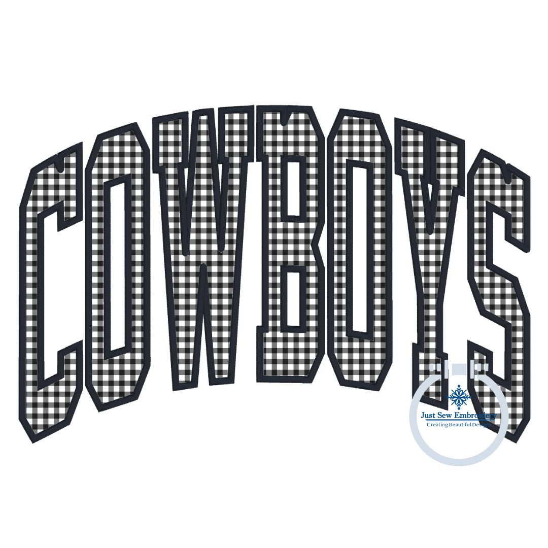 Cowboys Arched Satin Applique Embroidery Design Three Sizes 6x10, 7x12