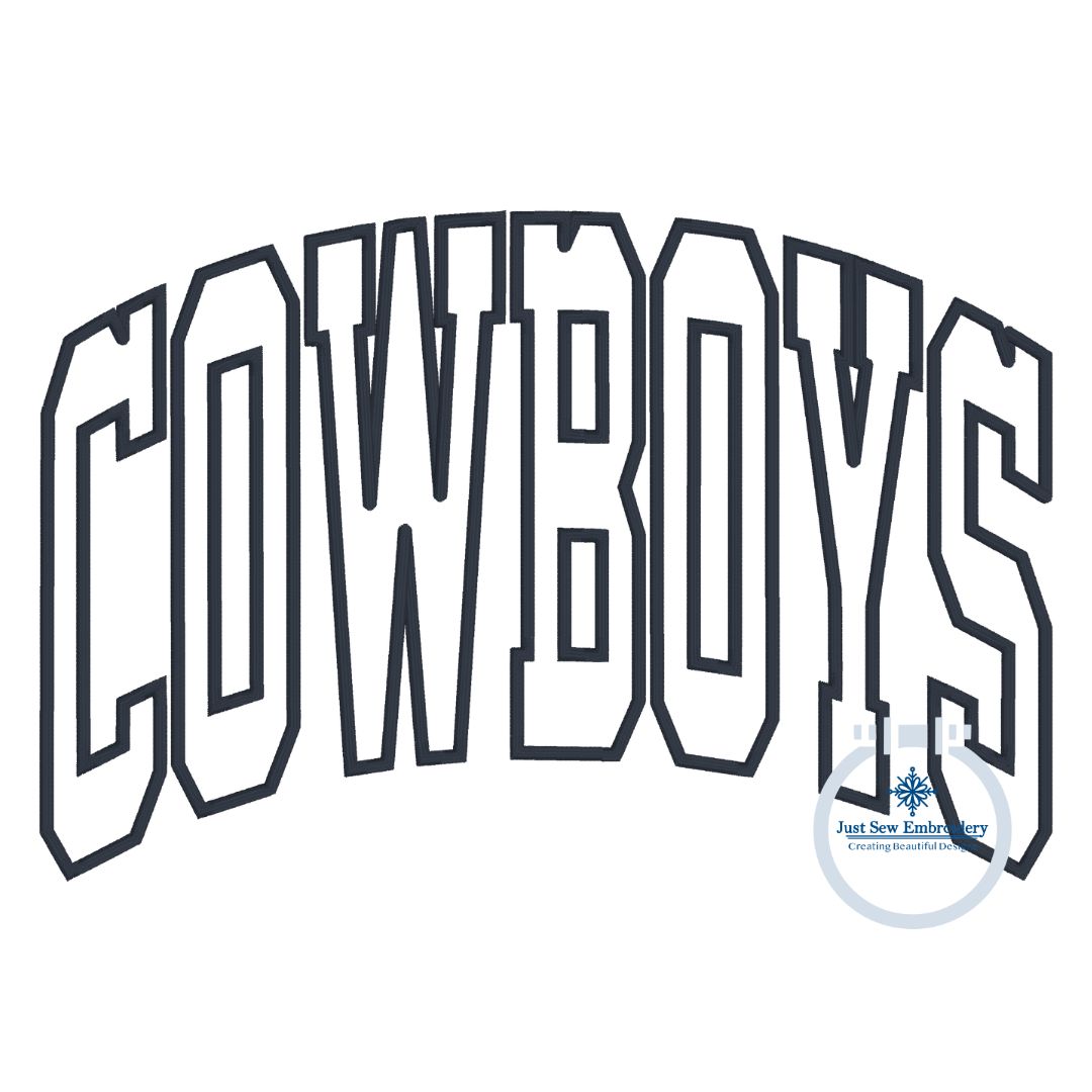 Cowboys Arched Satin Applique Embroidery Design Three Sizes 6x10, 7x12, and 8x12 Hoop