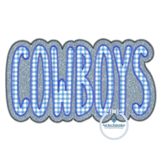 Cowboys Double Layer Applique Embroidery Design Zigzag Edge Four Sizes 5x7, 8x8, 6x10, and 7x12 Hoop