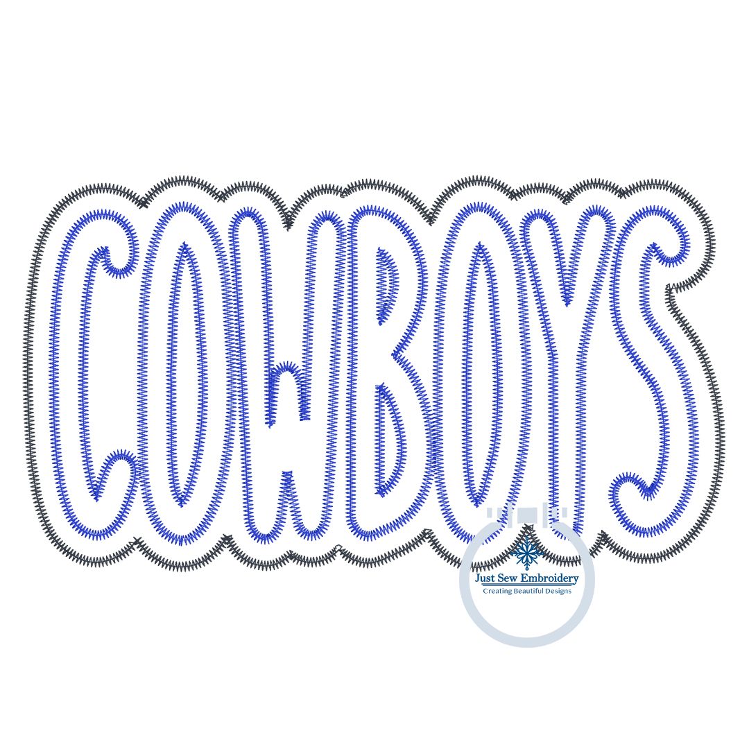 Cowboys Double Layer Applique Embroidery Design Zigzag Edge Four Sizes 5x7, 8x8, 6x10, and 7x12 Hoop