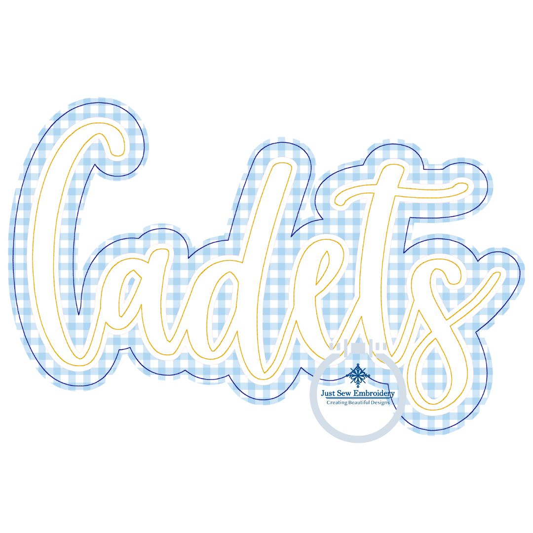 CADETS Double Raggy Applique Embroidery Design Script Bean Stitch Edge Five Sizes 5x7, 8x8, 6x10, 7x12, and 8x12 Hoop