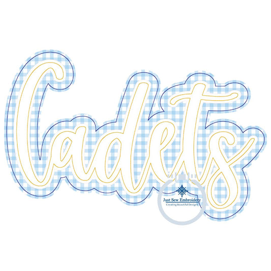 CADETS Double Raggy Applique Embroidery Design Script Bean Stitch Edge Five Sizes 5x7, 8x8, 6x10, 7x12, and 8x12 Hoop