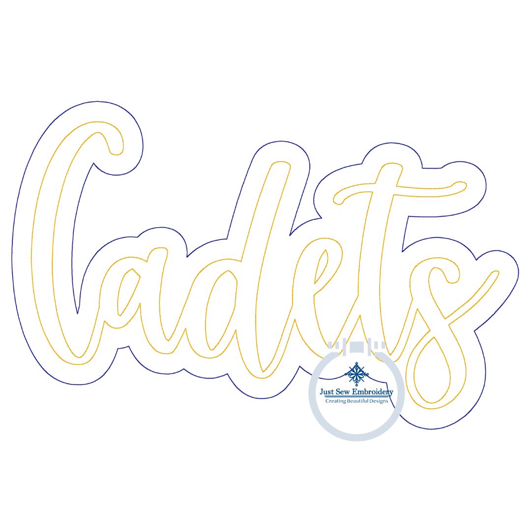 CADETS Double Raggy Applique Embroidery Design Script Bean Stitch Edge Five Sizes 5x7, 8x8, 6x10, 7x12, and 8x12 Hoop