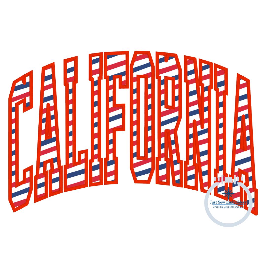 California Arched Applique Embroidery Satin Stitch Three Sizes 6x10, 7x12, and 8x12 Hoop