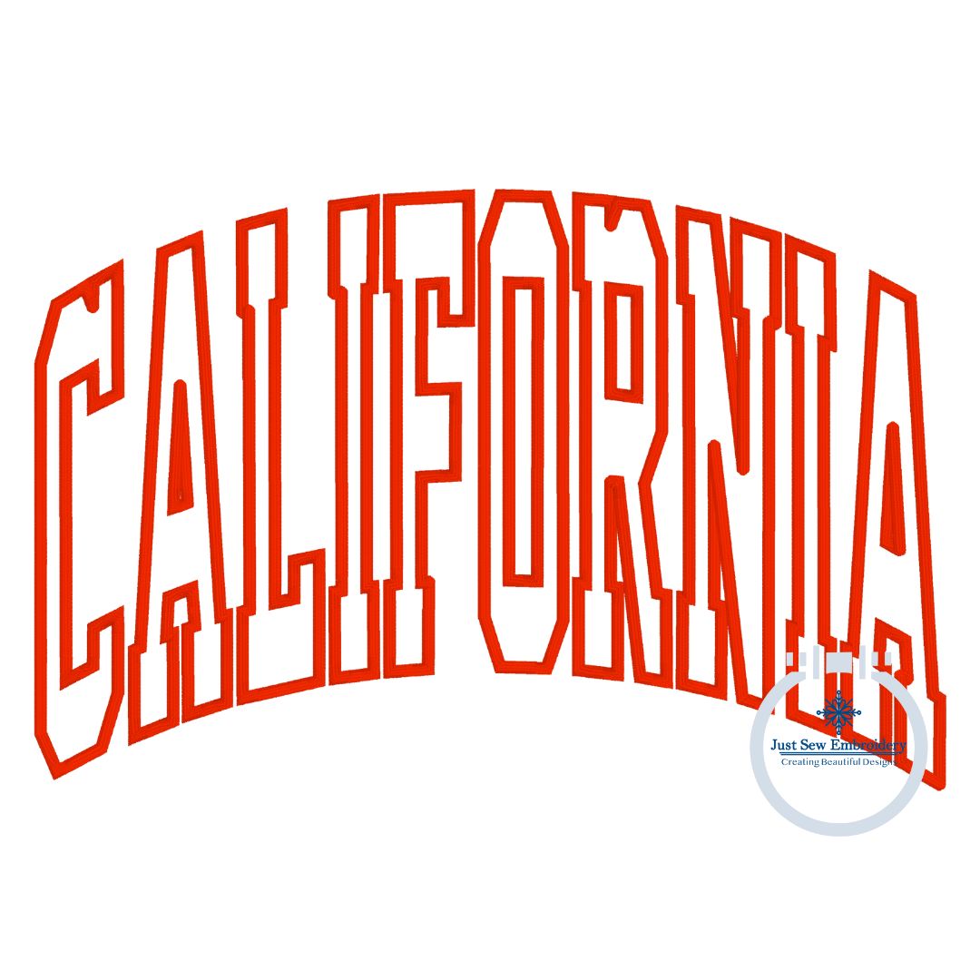 California Arched Applique Embroidery Satin Stitch Three Sizes 6x10, 7x12, and 8x12 Hoop