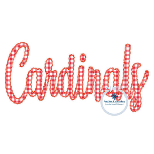 Cardinals Script Applique Embroidery ZigZag Design Two Sizes 6x10 and 7x12 Hoop