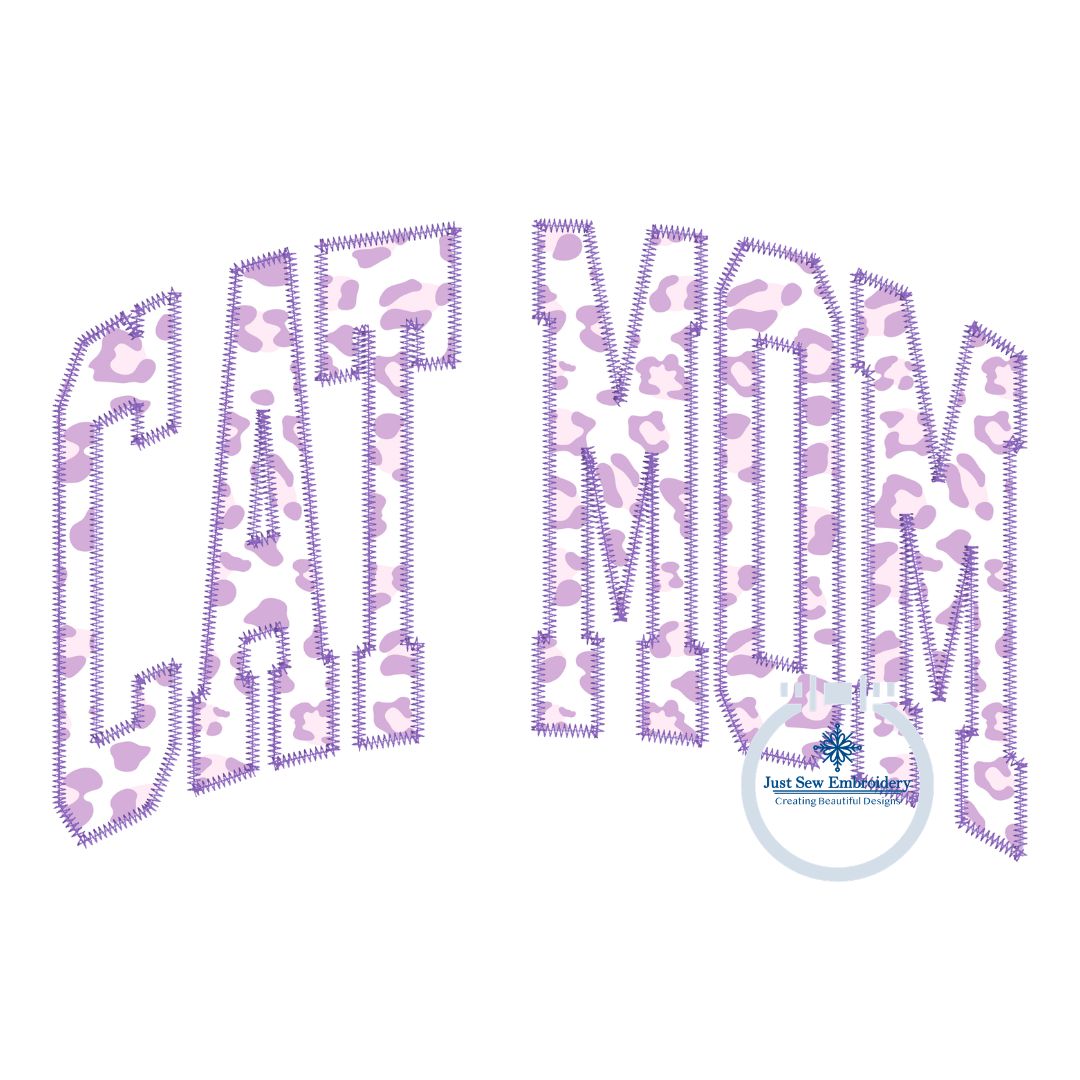 Cat Mom Arched Applique Embroidery Design Zigzag Stitch Machine Embroidery six Sizes 5x7, 8x8, 9x9, 6x10, 7x12, and 8x12 Hoop