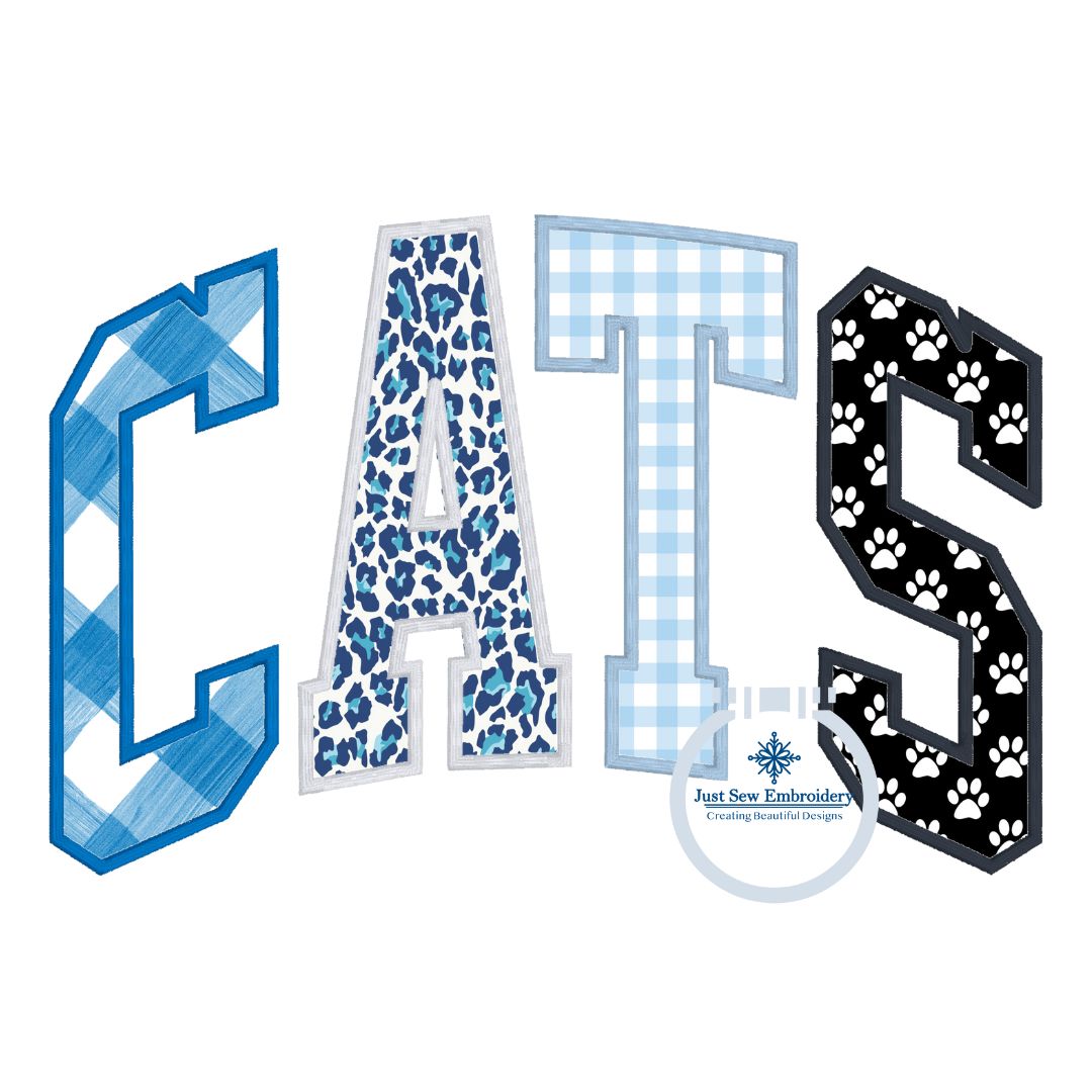 Cats Arched Multi Colored Applique Embroidery Design Machine Embroidery Satin Stitch Six Sizes 5x7, 8x8, 9x9, 6x10, 7x12, and 8x12 Hoop